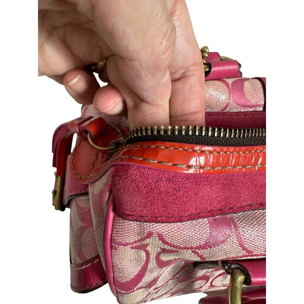 Vintage Coach Signature Pink Metallic Silver Splash Boston Satchel Bag Y2K 2186 - Picture 15 of 16